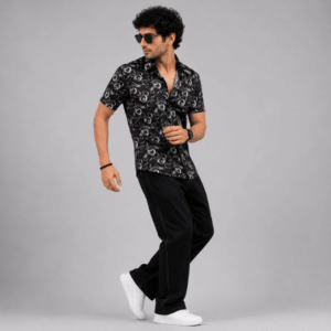 Scanshop India Men Comfort Fit Abstract Printed Spread Collar Cotton Casual Shirt