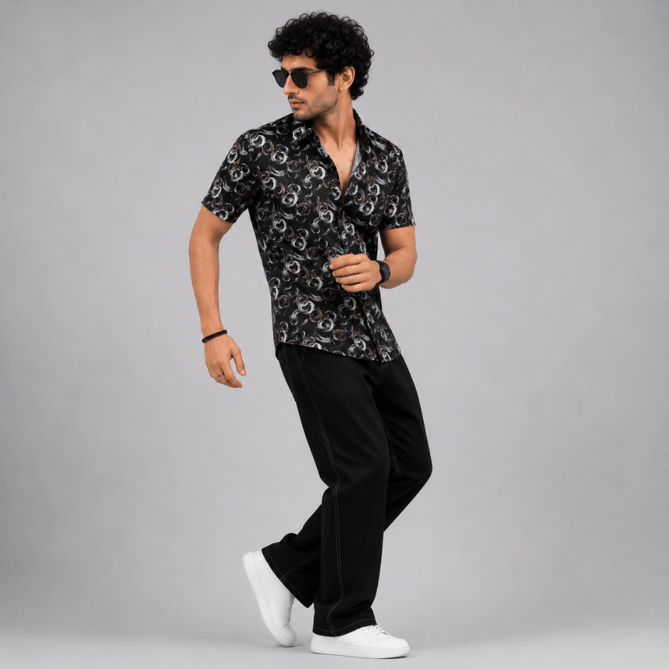 Scanshop India Men Comfort Fit Abstract Printed Spread Collar Cotton Casual Shirt 3