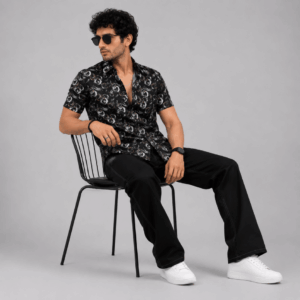 Scanshop India Men Comfort Fit Abstract Printed Spread Collar Cotton Casual Shirt