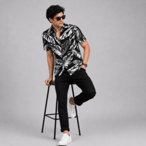 Scanshop India Black Abstract Printed Spread Collar Shirt