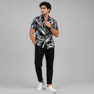 Scanshop India Black Abstract Printed Spread Collar Shirt