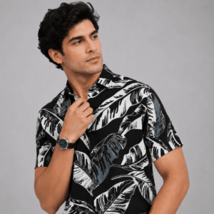 Scanshop India Black Abstract Printed Spread Collar Shirt