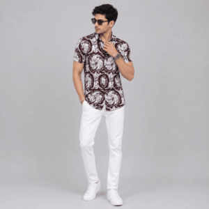 Scanshop India Men Comfort Fit Brown Floral Printed Spread Collar Casual Shirt