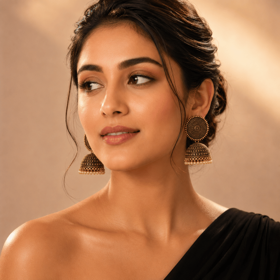 Scanshop India Elegant Gold-Toned Dome Jhumka Earrings 2