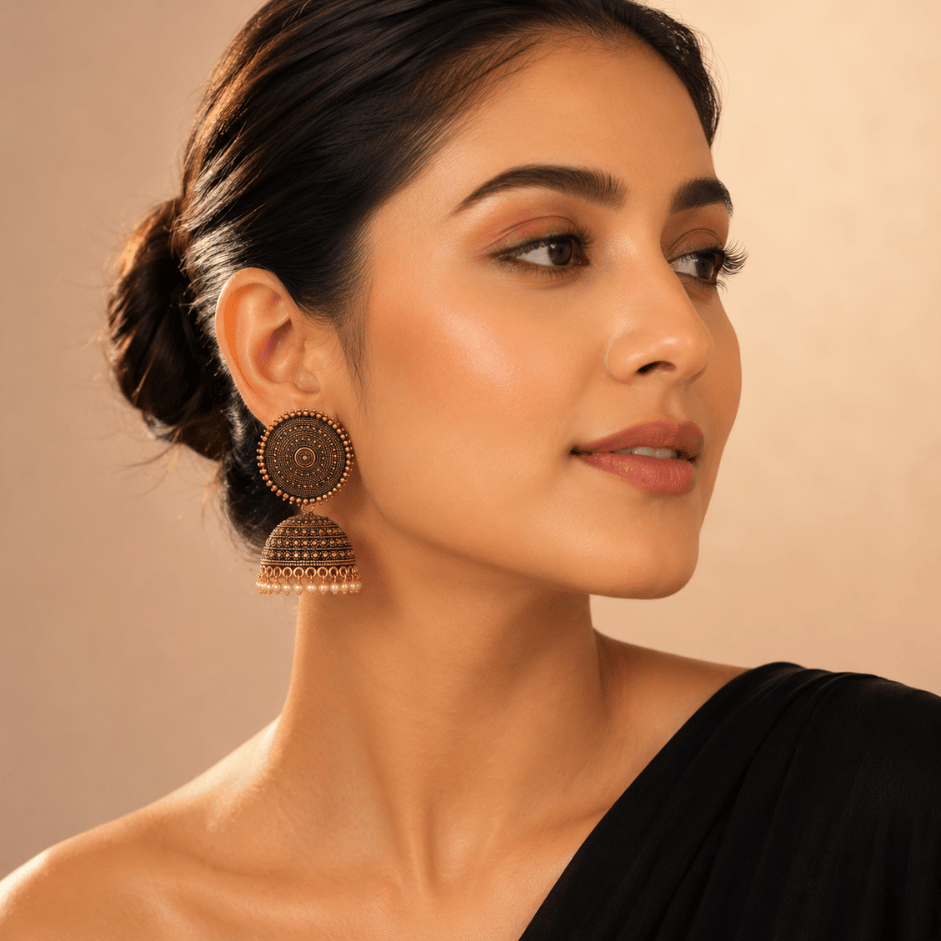 Scanshop India Elegant Gold-Toned Dome Jhumka Earrings 3