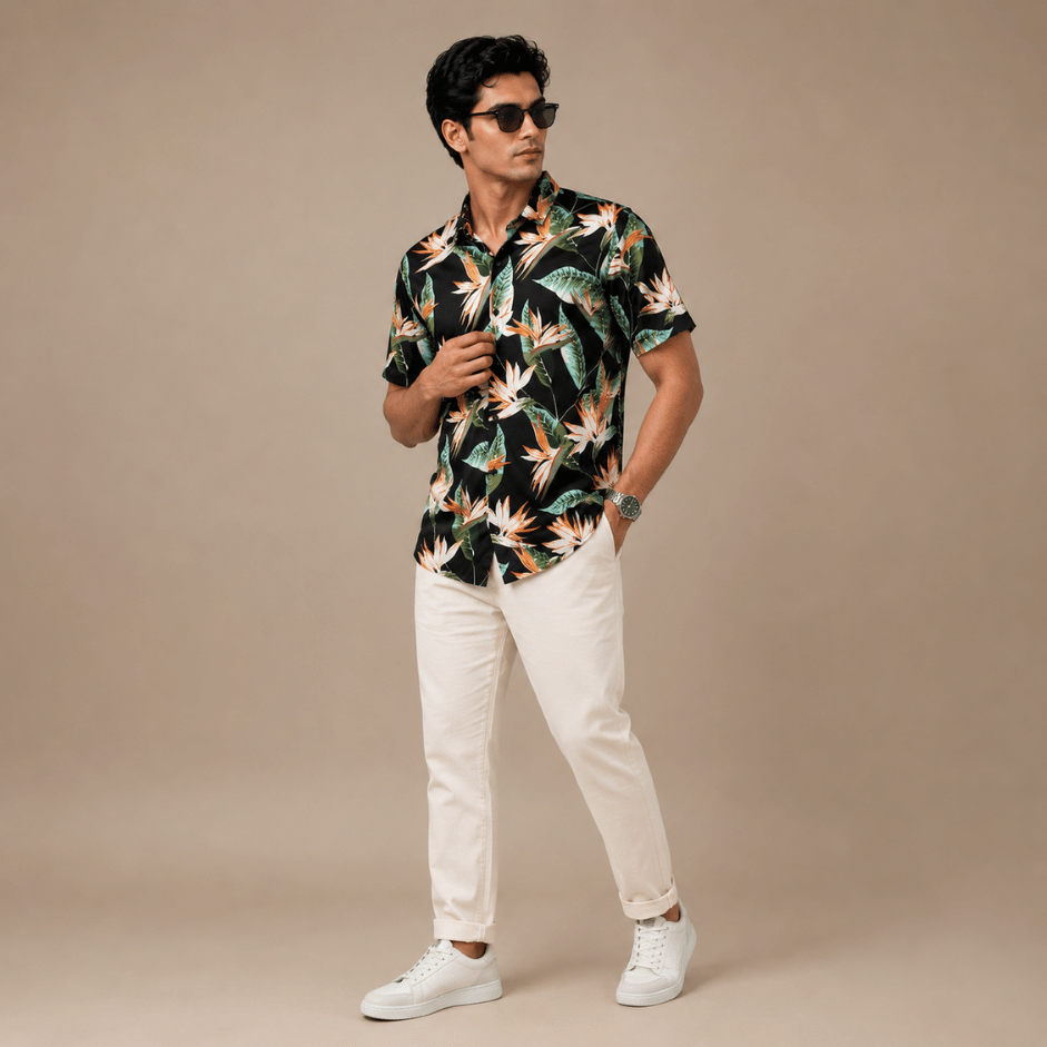 Scanshop India Men Comfort Fit Floral Printed Spread Collar Casual Shirt 3