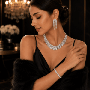Scanshop India Rhinestone Studded Necklace & Earrings
