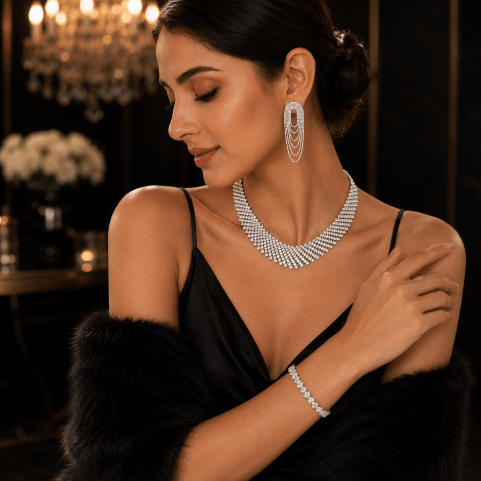 Scanshop India Rhinestone Studded Necklace & Earrings 3