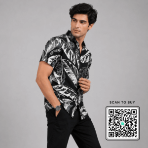 Scanshop India Black Abstract Printed Spread Collar Shirt