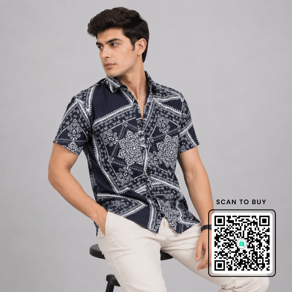 Scanshop India Ethnic Motifs Printed Spread Collar Regular Fit Shirt