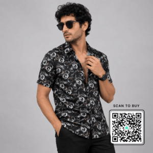 Scanshop India Men Comfort Fit Abstract Printed Spread Collar Cotton Casual Shirt