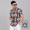 Scanshop India Men Comfort Fit Brown Floral Printed Spread Collar Casual Shirt