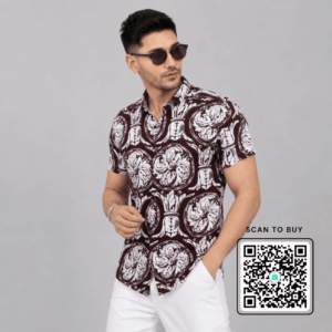 Scanshop India Men Comfort Fit Brown Floral Printed Spread Collar Casual Shirt