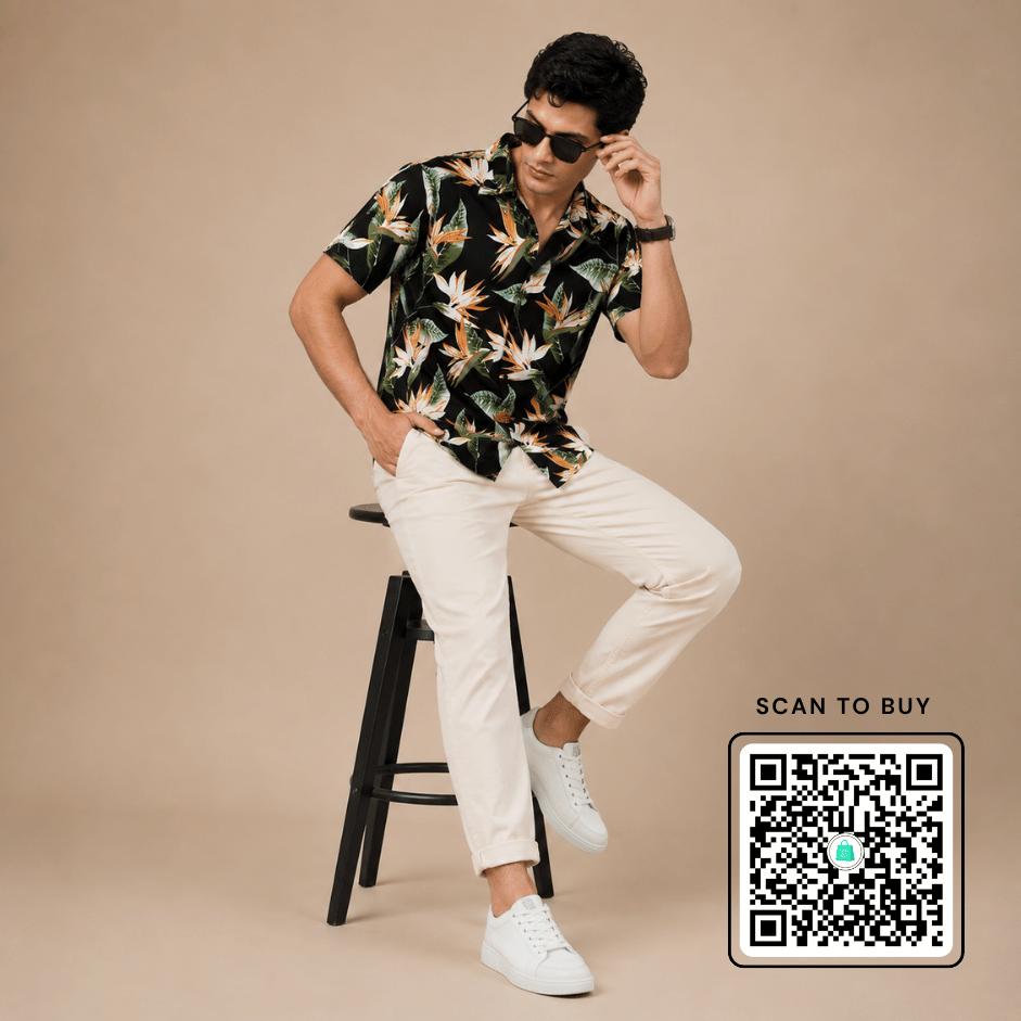 Scanshop India Men Comfort Fit Floral Printed Spread Collar Casual Shirt