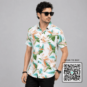 Scanshop India Men Comfort Fit White Floral Printed Spread Collar Casual Shirt