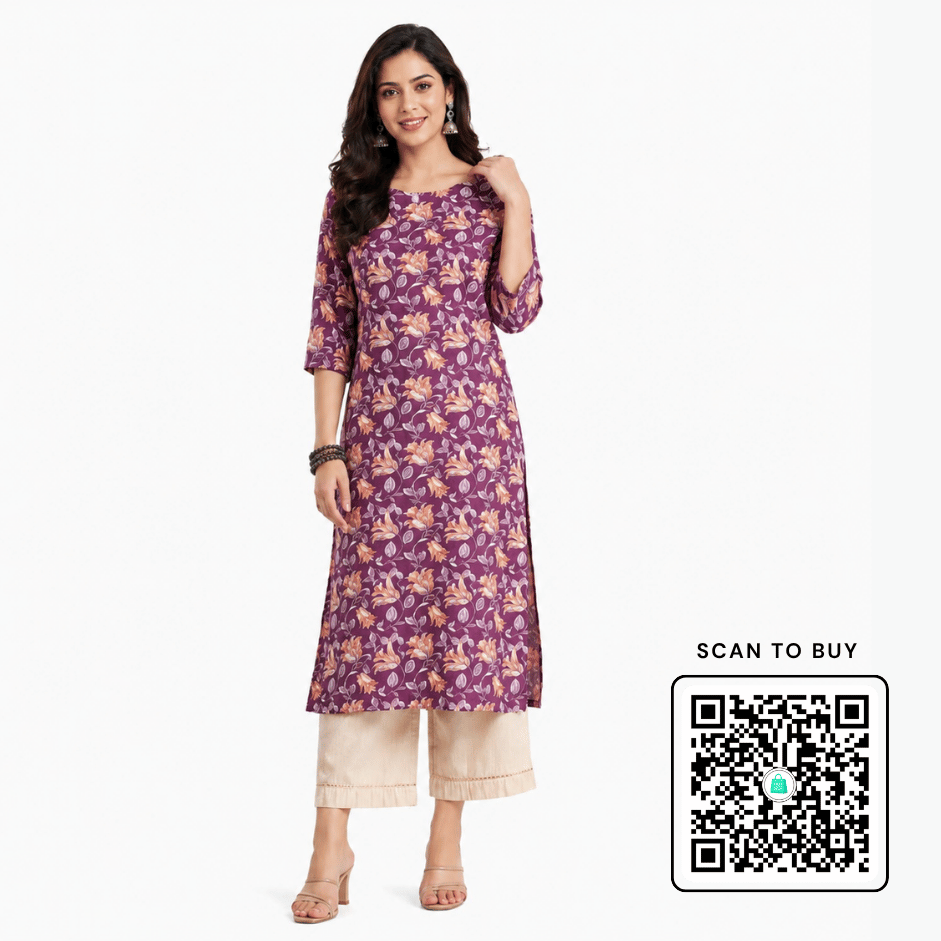 Scanshop India Women's Elegant Purple Floral Kurta