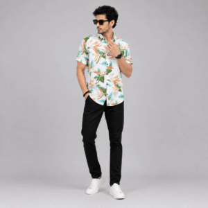 Scanshop India Men Comfort Fit White Floral Printed Spread Collar Casual Shirt