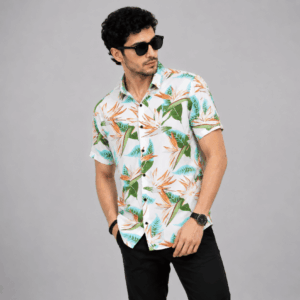 Scanshop India Men Comfort Fit White Floral Printed Spread Collar Casual Shirt