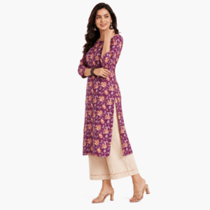 Scanshop India Women's Elegant Purple Floral Kurta