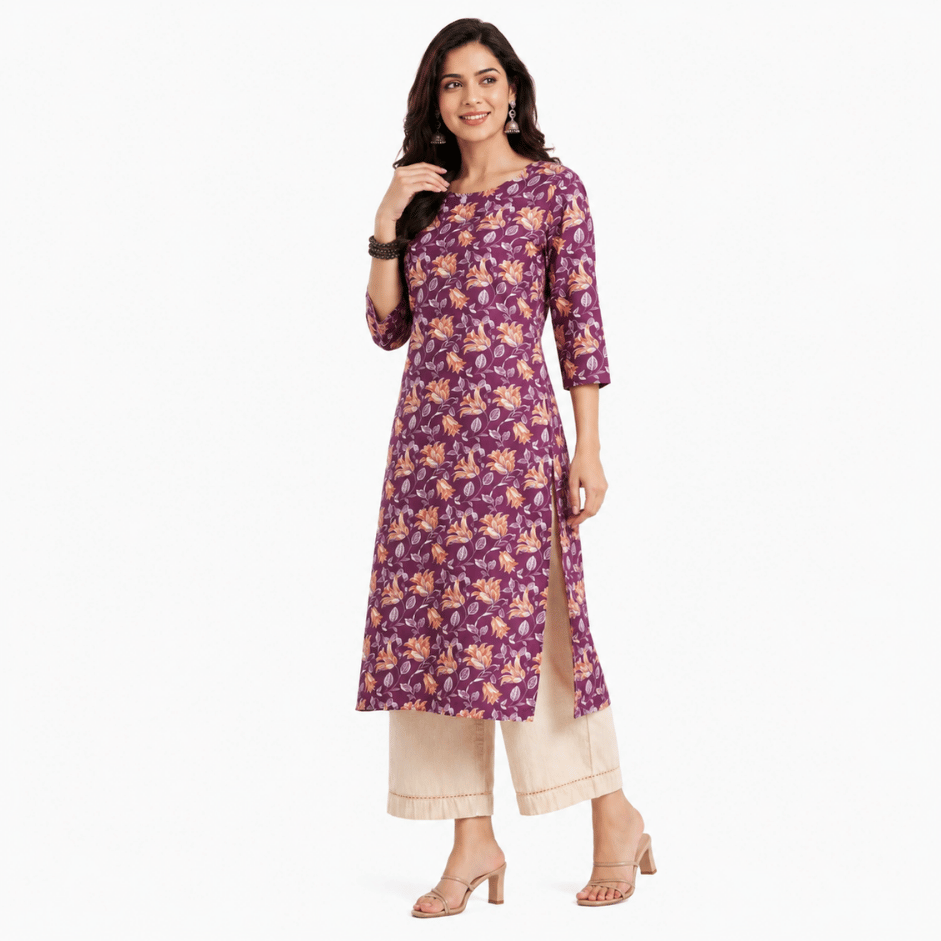 Scanshop India Women's Elegant Purple Floral Kurta4
