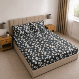 Scanshop India Black Floral Bedsheet with 2 Pillow Covers