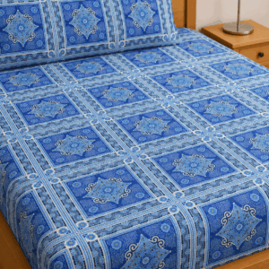 Scanshop India Blue Ethnic Motifs King Bedsheet with 2 Pillow Covers