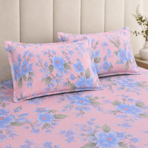 Scanshop India Blue & Green Floral Microfiber 210 TC Fitted Double Queen Bedsheet