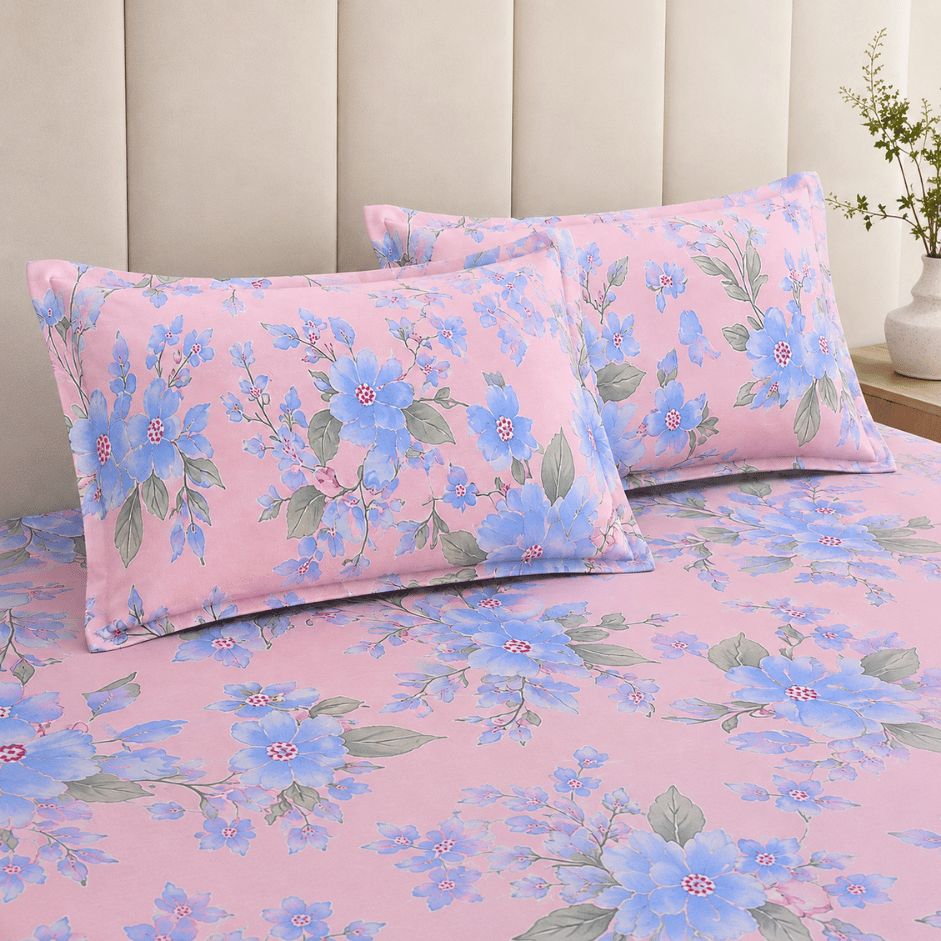 Scanshop India Blue & Green Floral Microfiber 210 TC Fitted Double Queen Bedsheet 3