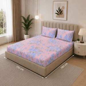Scanshop India Blue & Green Floral Microfiber 210 TC Fitted Double Queen Bedsheet