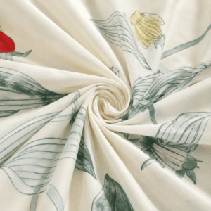 Scanshop India Cream-Coloured & Green Floral 300 TC Queen Bedsheet with 2 Pillow Covers