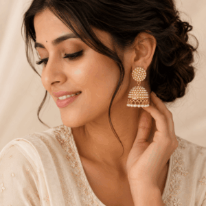 Scanshop India Gold-Plated Artificial Beaded Dome Shaped Jhumkas