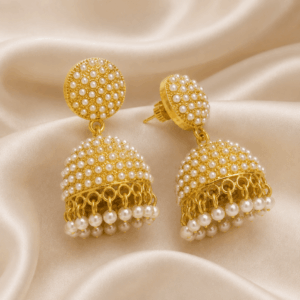 Scanshop India Gold-Plated Artificial Beaded Dome Shaped Jhumkas