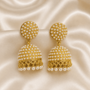 Scanshop India Gold-Plated Artificial Beaded Dome Shaped Jhumkas