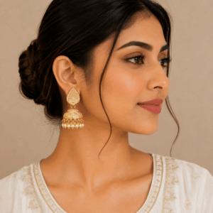 Scanshop India Gold Plated Pearls Beaded Dome Shaped Jhumkas