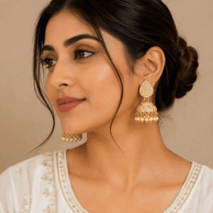 Scanshop India Gold Plated Pearls Beaded Dome Shaped Jhumkas