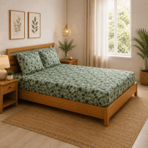 Scanshop India Green Bedsheet with 2 Pillow Covers