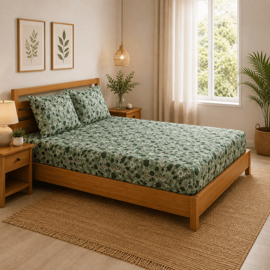 Scanshop India Green Bedsheet with 2 Pillow Covers 4