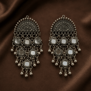 Scanshop India Oxidized Mirror Work Layered Necklace & Earrings