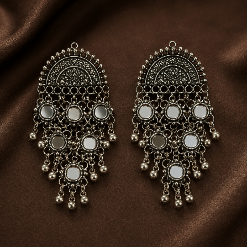 Scanshop India Oxidized Mirror Work Layered Necklace & Earrings 4