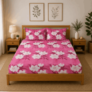 Scanshop India Pink Floral Bedsheet with 2 Pillow Covers