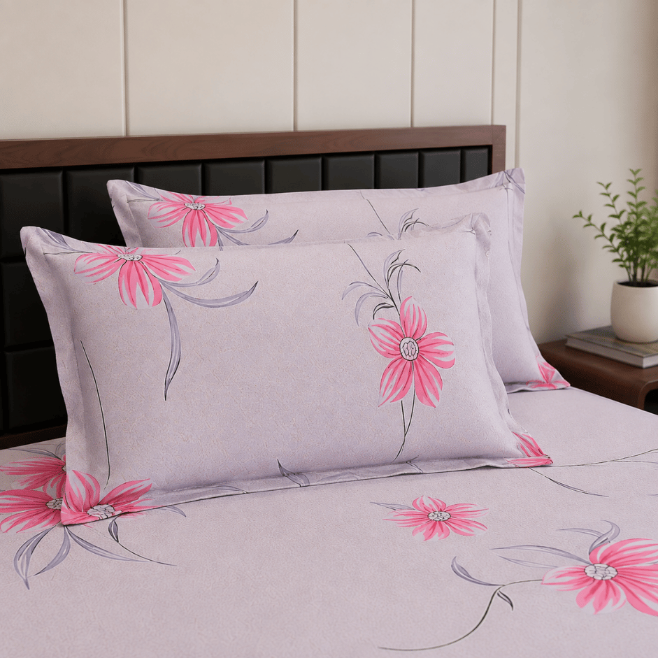 Scanshop India Pink Floral Microfiber 210 TC Fitted Double Queen Bedsheet 2