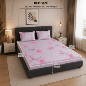 Scanshop India Pink Floral Microfiber 210 TC Fitted Double Queen Bedsheet