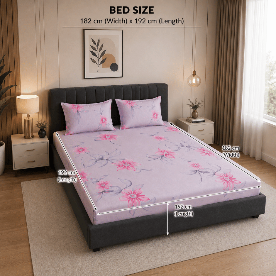 Scanshop India Pink Floral Microfiber 210 TC Fitted Double Queen Bedsheet 4