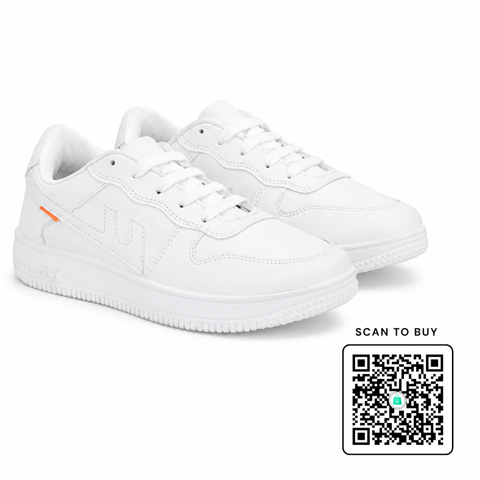 ScanShop India Men's Cushioned White Casual Sneakers