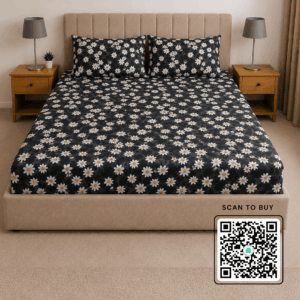 Scanshop India Black Floral Bedsheet with 2 Pillow Covers