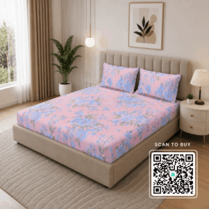 Scanshop India Blue & Green Floral Microfiber 210 TC Fitted Double Queen Bedsheet