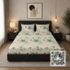 Scanshop India Cream-Coloured & Green Floral 300 TC Queen Bedsheet with 2 Pillow Covers