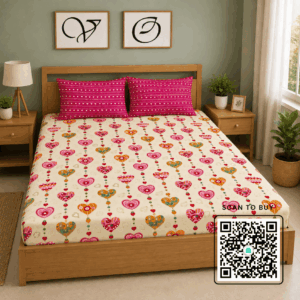 Scanshop India Cream-Coloured & Pink Floral Queen Bedsheet