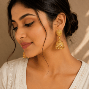 Scanshop India Gold Plated Artificial Beaded Dome Shaped Jhumkas