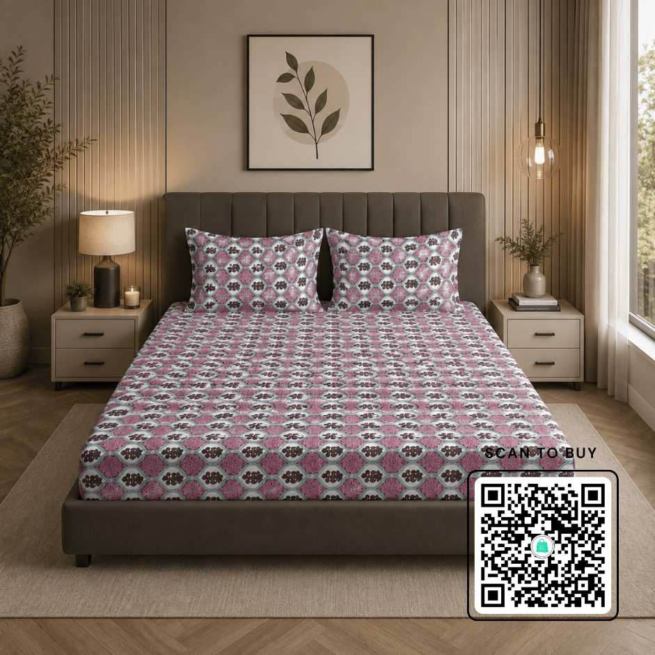 Scanshop India Multicoloured Geometric Bedsheet with 2 Pillow Covers
